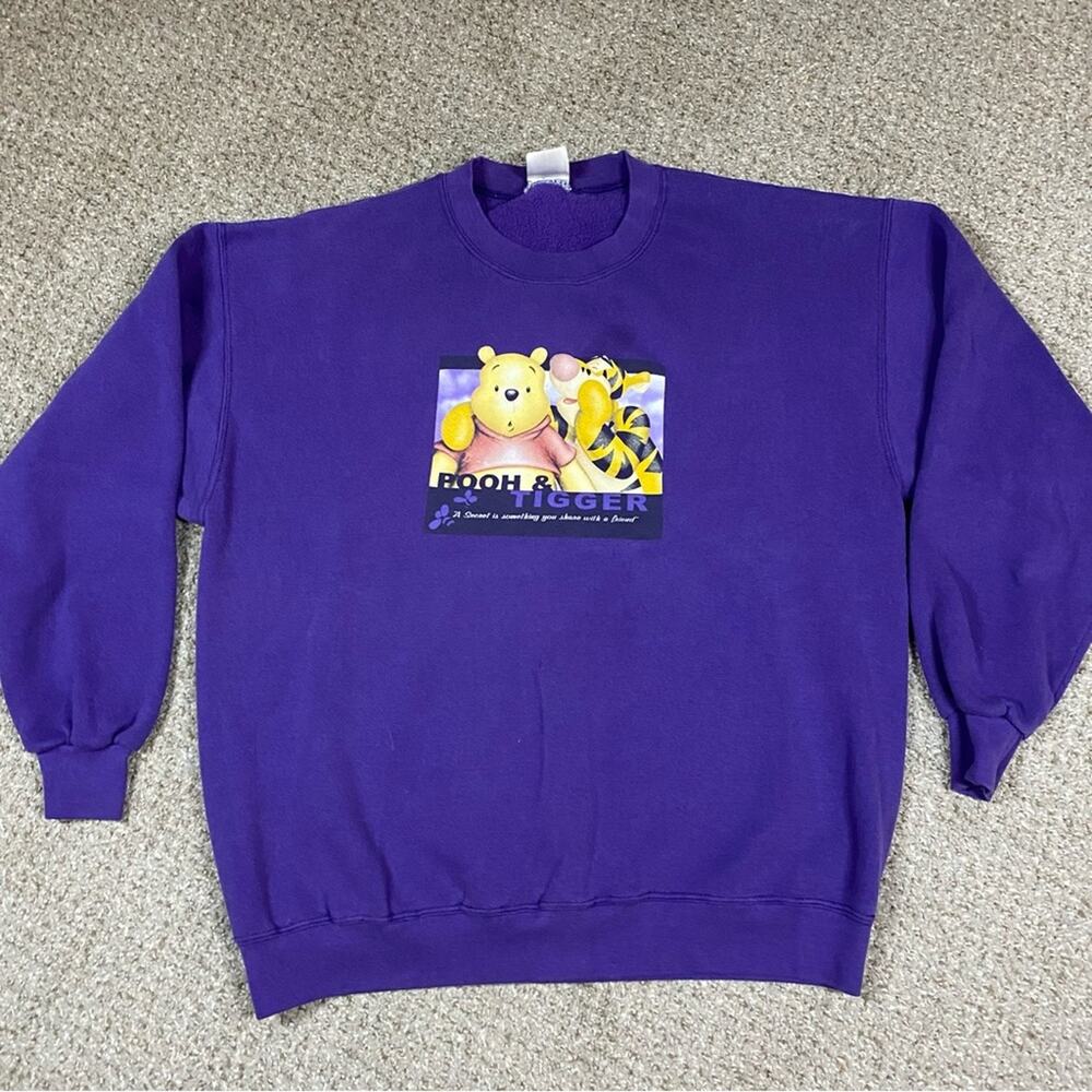 Y2K Disney Pooh Sweatshirt Womens L Purple Tigger Friends‎ Crewneck Kidcore